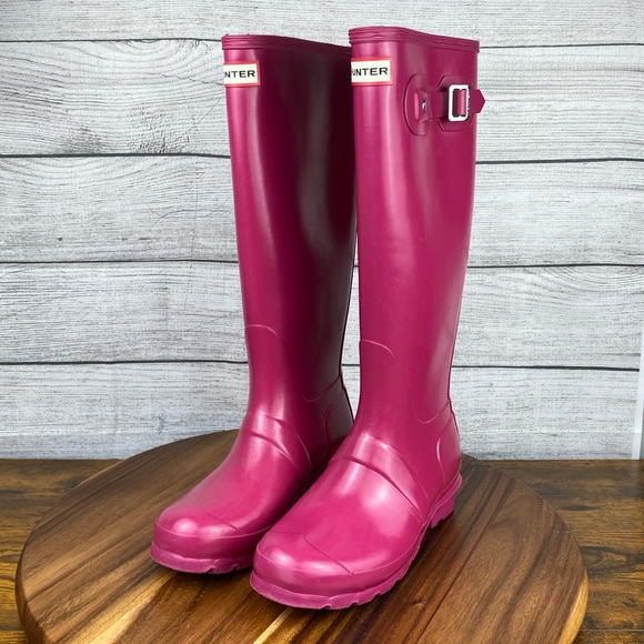 Hunter Pink Gloss Rain Boots Hunter Women's Original Tall Gloss